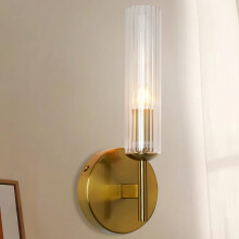 Glass Rod Wall Sconce Brass Bathroom Vanity Light Fixture with Elegant Warm Glow Up and Down