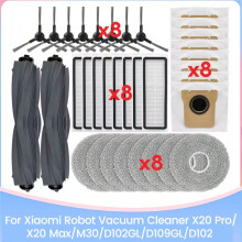 34 Stück für  X20 Pro/X20 Max/M30/D102GL/D109GL/D102 Staubsauger-Ersatzteile, Bürstenfilter, Wischtuch, Staubbeutel