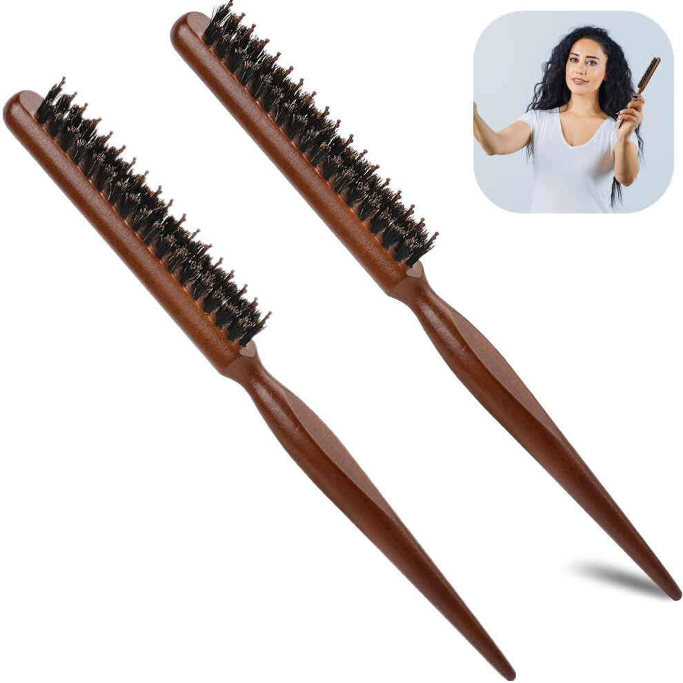 Boar Bristle Teasing Brush 2 Pack with Rat Tail Handle Hair Teasing Comb for Fine Hair Volume