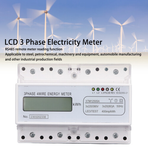 7 Digit LCD 3 Phase 35mm DIN Rail Energy Meter 3x20(80)A 2