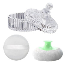 Body Powder Puff and Container Kit , Dusting Powder Puff for Women Baby and Loose Powder Containers for Wet Dry Makeup C