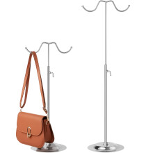 2 Pcs Adjustable Metal Handbag Display Stand with Double Hooks and Weighted Base for Table
