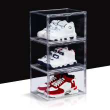3 Pack Clear Shoe Storage Boxes with Magnetic Door Closure, Stackable Acrylic Organizer Fits US15