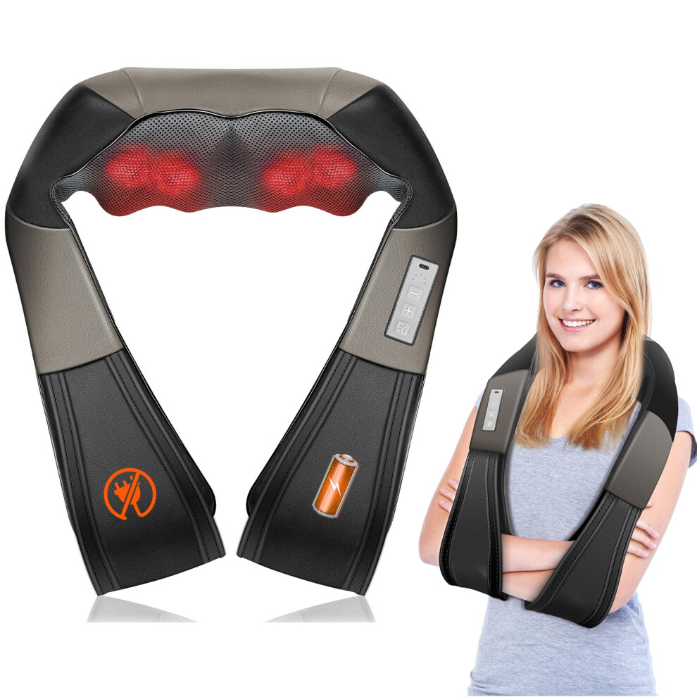 Cordless Rechargeable Neck and Shoulder Massager with Heat, Deep Tissue Kneading for Pain Relief