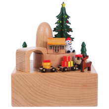 Christmas Music Box Wooden Wind Up with Rotating Tree and Train Handcrafted Vintage Xmas Decor