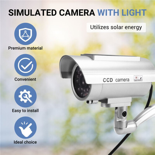 Simulation Solarkamera Außenüberwachung Simulation Fake Kamera Dummy Cam mit LED Licht Silber 2