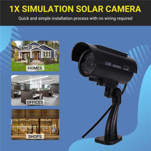 Simulation Solarkamera Außenüberwachung Simulation Fake Kamera Dummy Cam mit LED Licht Schwarz