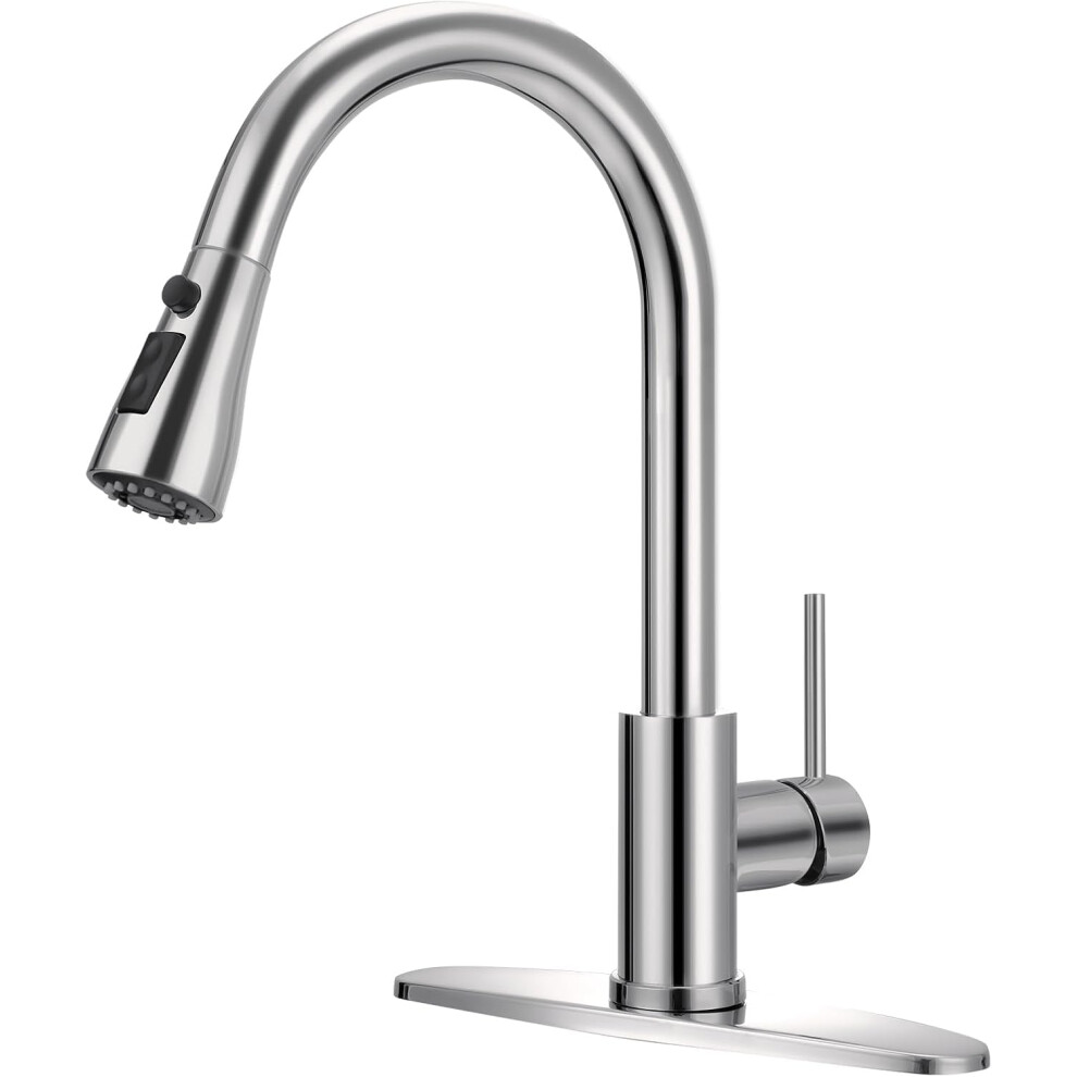 Brushed Nickel Kitchen Faucet With Pull Down Sprayer, Single Handle, Dual Spray Modes, Corrosionresistant Finish 9169991213514