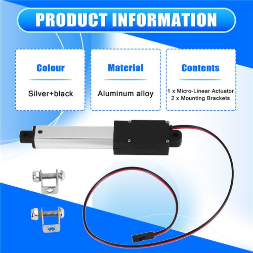 Atuador Micro-Linear, Curso de 2 Polegadas, 90N / 20.3Lb, Velocidade 9.5Mm / S Atuador EléTrico à Prova D'áGua Atuador Linear Do Motor 12V 2