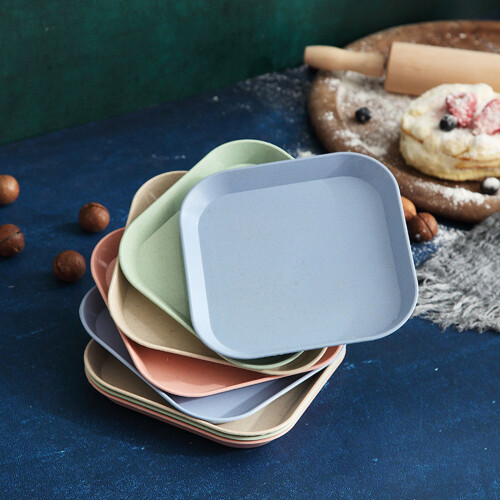 4 PCS 15cm Wheat Straw Square Plates  Unbreakable  Tableware Plates Reusable Square Dishes 2