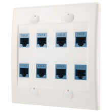 Ethernet Wall Plate 8 Port - Double Gang Cat6 RJ45 Jack Network Cable Faceplate Female to Female -