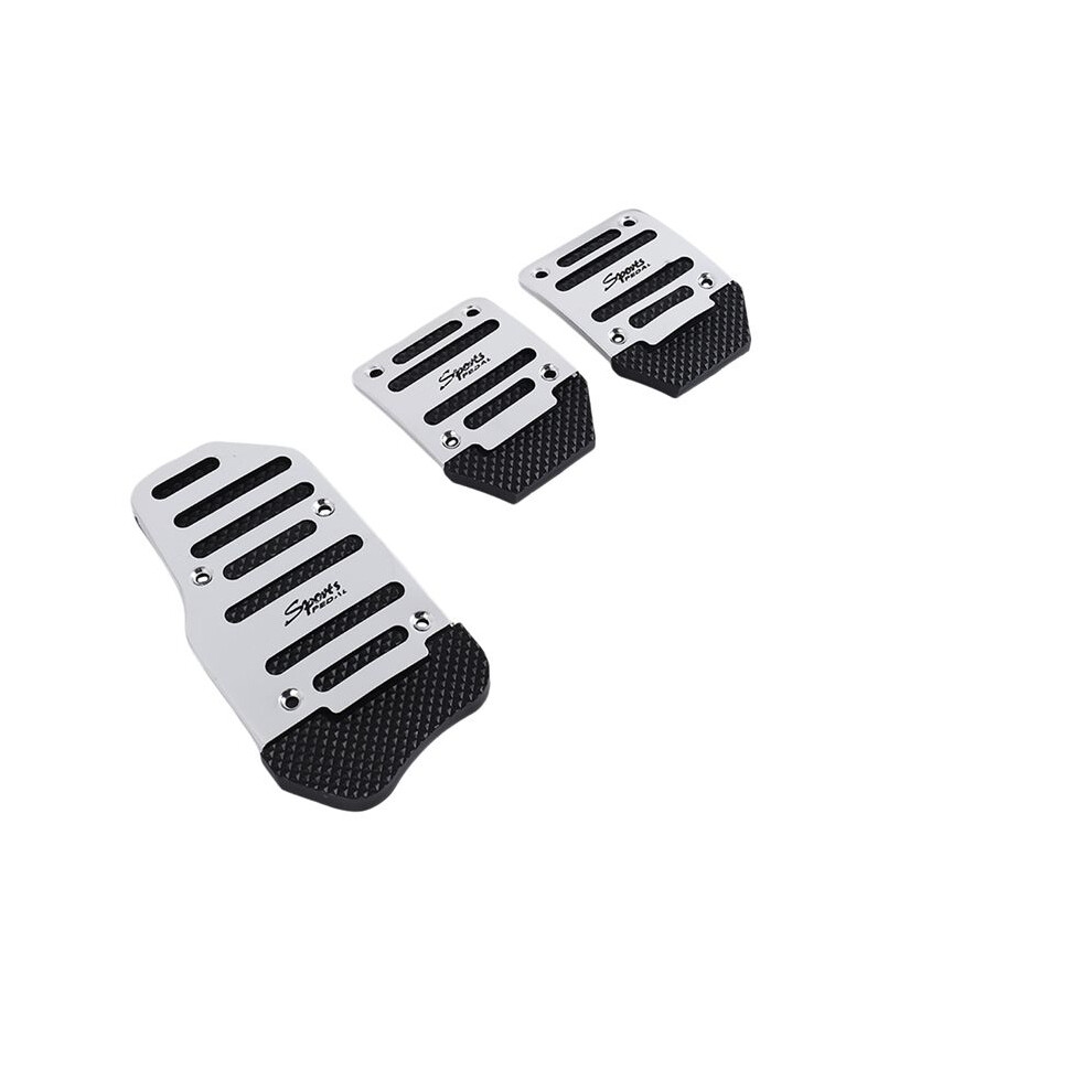 3Pcs Fuel Gas Accelerator Pedal Break Pedal Clutch Pad Cover Foot Pedals Non-Slip For Manual Transmission Car Silver 4711448385579