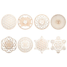 8Pack 14cm Wooden Wall Sign Flower of Life Shape Coaster Wood Wall Art DIY Coaster Making Geometry