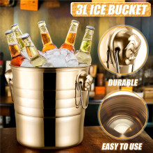 1PC 3L Stainless Steel Ice Bucket Thick Tiger  Ice Bucket Party Ice Bucket (Gold)