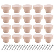 20Pcs Round Unfinished Wood Drawer Knobs 35mm Dia Wood Furniture Cabinet Dresser Pulls