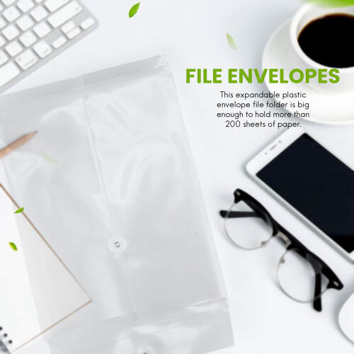12 Pack Clear Plastic Envelopes  Envelopes Expandable Files Document Folders with Button & String Tie Closure A4 2
