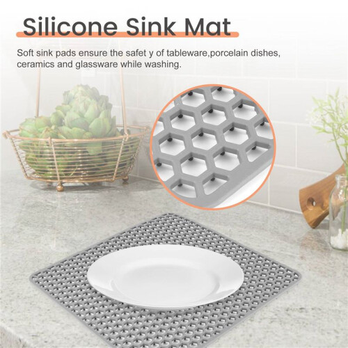 Silicone Sink Protector Mats,Dish Drying Mat Counter Protector, for Kitchen Utensils and Dishes(Gray) 2