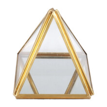 Glass Jewelry Box Golden Geometric Decorative Box Geometric Glass Pyramid Ring Holders for Wedding Birthday Gift S