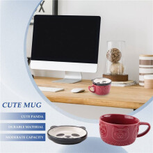 Taza Linda Japonesa Taza de Café de CeráMica Creativa Shiba Inu Panda Taza de Agua con Tapa para Desayuno para Leche de Pareja en Casa (Rojo)