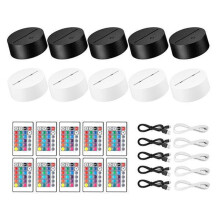 Base per Lampada un Luce Notturna un LED 3D da 10 Pezzi + Telecomando + Cavo USB, Espositore per Spettacoli di Luci un 16 Colori per Acrilico