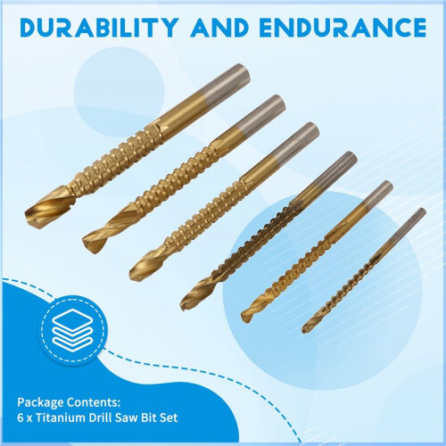 6Pcs Titanium Drill Saw Bit Set, HSS Serrated Bit Hole Drilling, 3-8mm Carpenter Hacksaw Drill Bits Kit 2