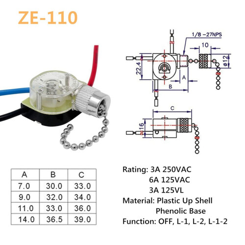 3Pack Ceiling Fan Light  ZE-110 Fan  3 Way Speed Fan  Ceiling Pull Chain  Replacement (Nickel) 1