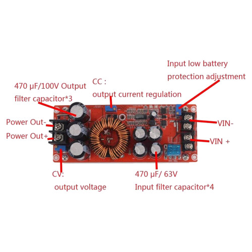 1200W 20A  Converter Boost Auto Step- Voedingsmodule Instelbare Voltage Converter 8-60V Naar 12-83V 1