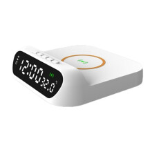 Digital Alarm Clock with Wireless Charging, 15W Fast Wireless Charger Station with LED Digital Display, Temperature,B
