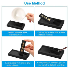 4 Inch Chinese Calligraphy Ink Stone with Ink Stick, Rectangle Ink Stone Tray for Traditional Calligraphy Practice