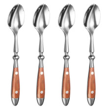 Grapefruktskedar, 4st Tandad Grapefruktsked, Rostfritt Stål 18/8 Fruktsked Kiwisked med Trähandtag