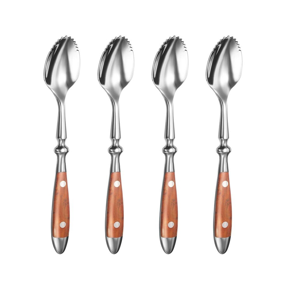 Grapefruit Spoons, 4PCS Serrated Grapefruit Spoon, Stainless Steel 18/8 Fruit Spoon Kiwi Spoon with Wood Handle