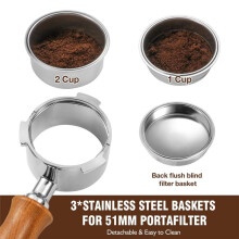 51 mm Bodenloser Siebträger, Professioneller Espresso-Siebträger mit Filterkorb, Sieb und Espresso-Dosiertrichter