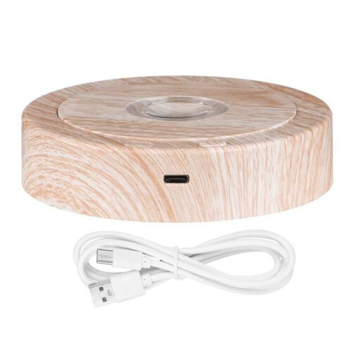 Round Stand Led Rotating Display Stand Base for Crystals Lighted Base 8 Light Modes Display Pedestals(Wood Color)