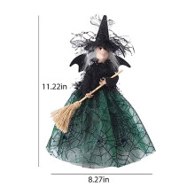 Halloween Witch Decoration 11 Inches Witch Doll Halloween Witch Doll Witch Hat and Witch Broom Green
