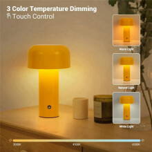 Cordless Mushroom Table Lamp,Rechargeable Operated LED Desk Lamp,3 Color Stepless Dimmable Night Light Bedside Lamp