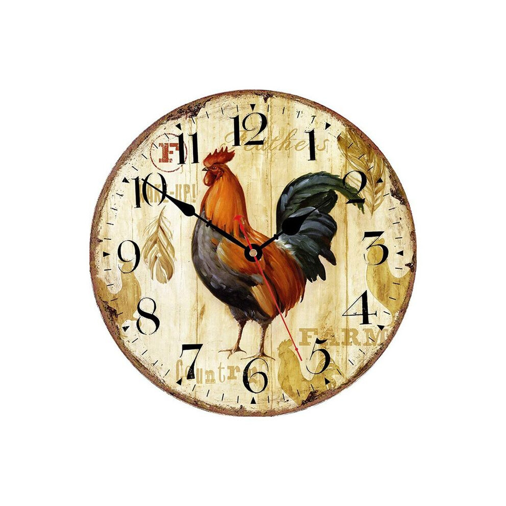 Kitchen Wall Clock 10 Inch Rustic Rooster Silent Non Ticking Wall Clock Quartz Battery Operated Round Wall Clock