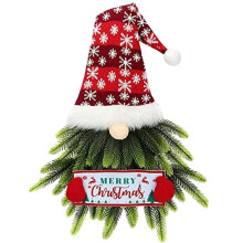 Christmas Wreath for Front Door, Lighted Gnome Christmas Door Wreath, Artificial Santa Xmas Hanging Sign for Door