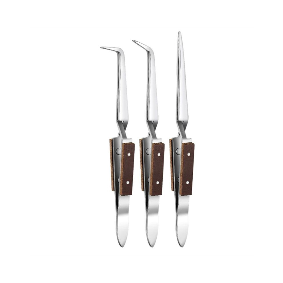 3Pcs Precision Reverse Tweezers Non-Conductive, Heat Resistant, Anti-Magnetic Pointed & Curved Tips Tweezer Set