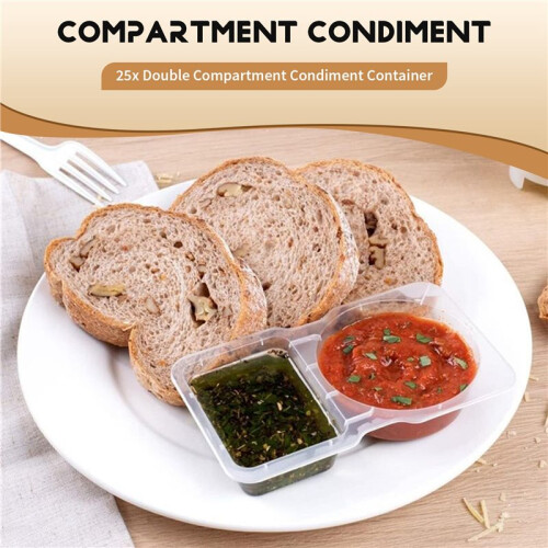 Double Compartment Condiment Container with Lids - 3 Oz 2 Compartment Snack Containers Reusable Sauce Containers 25PCS 1