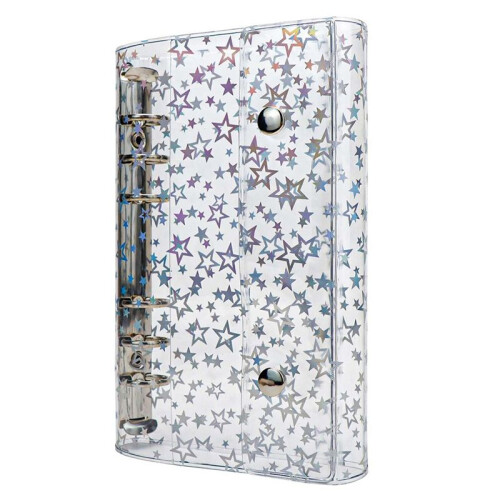 A6 Budget Binder Cover Clear PVC 6  Binder Glitter Star Refillable Notebook Shell Protector with 2 Snaps