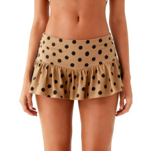 (L, Khaki) Women Mini Skort Fashion Dot Print Ruffle Hem Low Rise Summer Beach Going Out Skirt