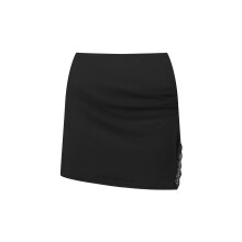 (L, Black) Women Mini Split Skirt Slim Fit Ruched Solid Color Low Rise Short Bodycon Skirt Trendy Summer Streetwear