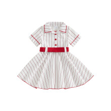 (12-18 Months, White) Gyerekek Lányok Nyári Baseball Ruha Csíkos Nyomtatású Gomb Rövid Ujjú Ruha Övvel Kisgyermek Aranyos Ruhákhoz