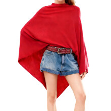 (S, Red) Women's Triangle Pullover Poncho Sweater Cowl Neck Solid Color Asymmetrical Knit Tops Shawl Wraps