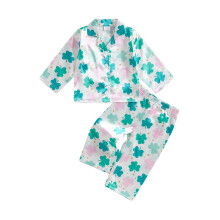 (3-4 Years, Green) Baby-Mädchen-Schlafanzug: Langarmshirt mit Kleeblattmuster und Hose mit Gummizug – perfekt zum Relaxen und Schlafen.