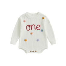(9-12 Months, White) Dívčí narozeninové kombinézy s dlouhým rukávem a květinovou výšivkou pro batolata, módní oblečení