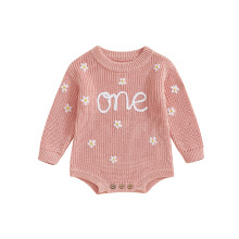 (12-18 Months, Pink) Dívčí narozeninové kombinézy s dlouhým rukávem a květinovou výšivkou pro batolata, módní oblečení