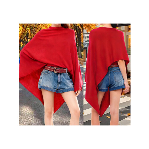(S, Red) Women's Triangle Pullover Poncho Sweater Cowl Neck Solid Color Asymmetrical Knit Tops Shawl Wraps 1