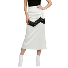 (L, White) Women Skirt Lace Patchwork High Waist Fashion Bodybon Summer Going Out Midi Skirts