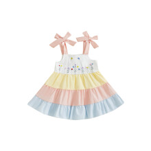 (2-3 Years, Multicolor) Ärmelloses Kleid für Kleinkinder, A-Linie mit Blumenstickerei und Regenbogenstreifen